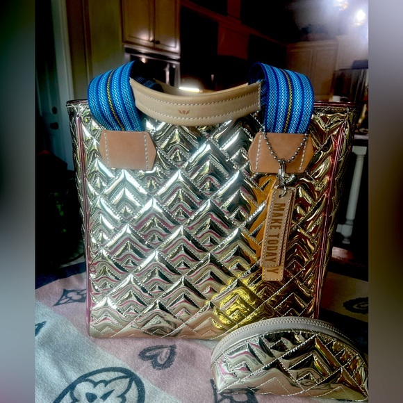 EUC Consuela Large Quilted Shiny Gold Tote - Picture 2 of 16